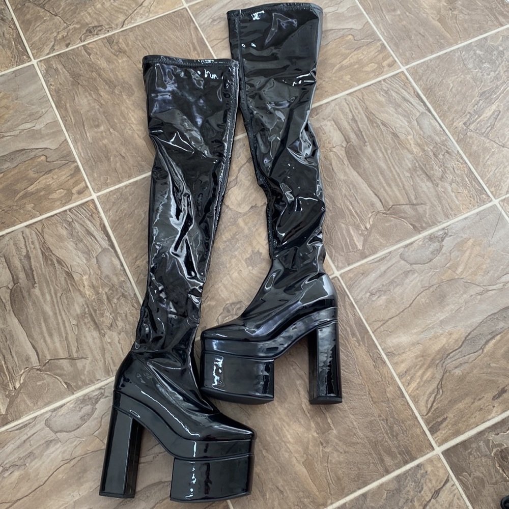 Dollskill over the knee patent boots